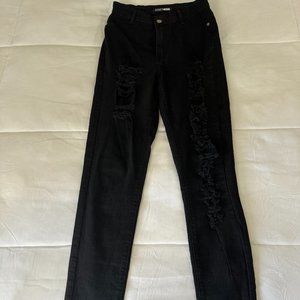 Fashion Nova Black High Waisted Ripped Skinny Jeans - Size 9/10